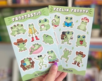Hojas de pegatinas de ranas, pegatinas con sentimiento de ranita, regalo para amantes de las ranas, hoja de pegatinas impermeables, pegatinas lindas, idea de regalo divertida para amantes de las ranas, rana linda