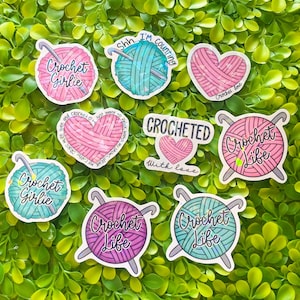 Holographic crochet sticker crocheter sticker  yarn sticker crochet lady sticker fiber artist sticker hobby grandma sticker gift for her
