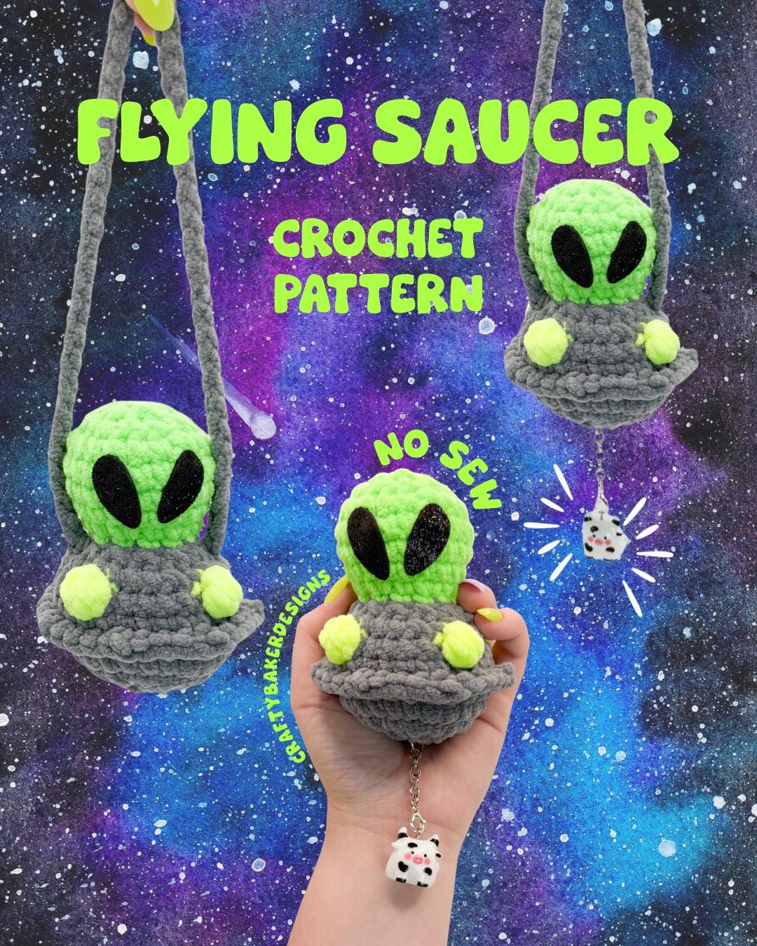 Crochet Sauser Pattern Flying Alien Saucer Crochet Pattern Swing Car Hanger Alien Pattern No ...