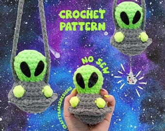 Wzór na szydełkowanie latającego spodka kosmity, huśtawka samochodowa, wzór na kosmitę bez szycia, amigurumi dla początkujących