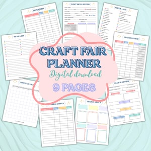 Craft fair market planner for vendor bundle of 9 pages digital download business goals crochet guide