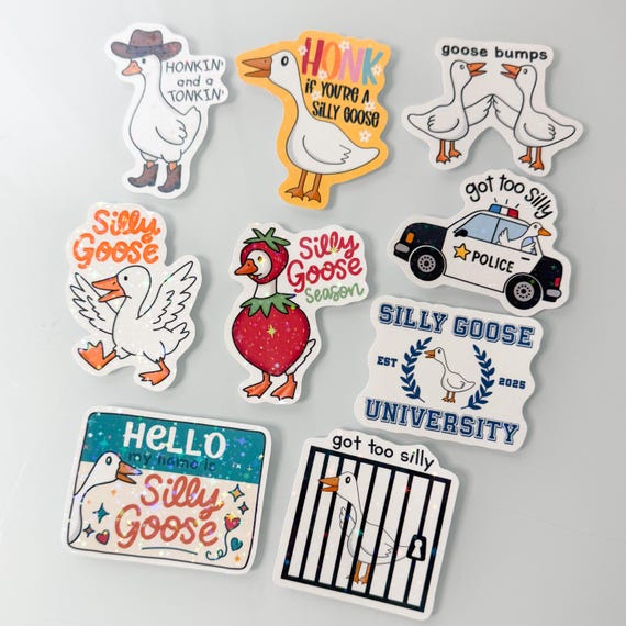 Silly goose stickers got too silly goose goose bumps funny stickers vinyl sticker gift strawberry goose cowboy goose