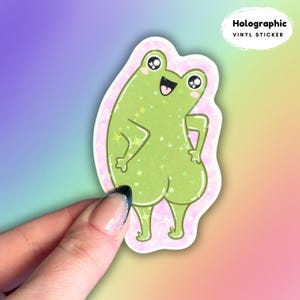 Grodklistermärke stor rumpa rolig holografisk kawaii groda älskare rumpa