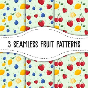 Nahtloses Obst-Muster digitaler download Erdbeer-Muster Kirschen-Muster Blaubeer-Muster Zitrone-Muster nahtloses fruchtiges Design Wand-Kunst