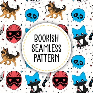 Seamless lights out pattern lights out clip art bookish seamless pattern cat booktok merch masked man security dark romance art wall art