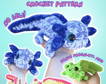 Axolotl-haakpatroon geen naai amigurumi digitale download kikker Frogalotl gehaakt beginner marktmerk
