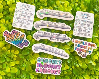 Holographic crochet sticker crocheter sticker yarn sticker crochet lady fiber artist crochet hook sticker