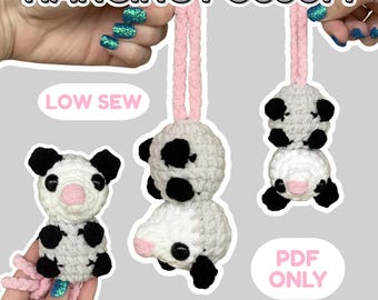 Patrón de crochet para zarigüeya, patrón de crochet para zarigüeya colgante, patrón de crochet para zarigüeya de costura baja, patrón de amigurumi de crochet para percha de coche de crochet para zarigüeya