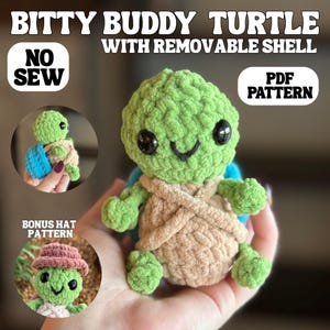 Patrón de crochet de tortuga, patrón de crochet amigurumi, descarga en PDF, patrón sin costura, patrón de crochet para principiantes, llavero de tortuga con sombrero