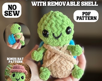 Turtle crochet pattern amigurumi crochet pattern PDF download no sew pattern beginner friendly crochet pattern keychain turtle with hat