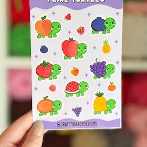 Fruit turtle sticker sheet for turtle lovers fruit stickers summer sticker sheet junk journal stickers strawberry sticker scrapbooking