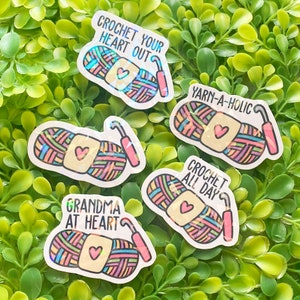 Holographic crochet sticker crocheter sticker  yarn sticker crochet hook sticker fiber artist sticker for crafter crochet lover merch
