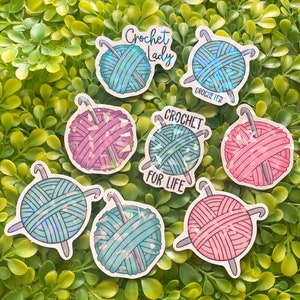 Holographic crochet sticker crocheter sticker yarn sticker crochet lady sticker fiber artist sticker for crafter crochet merch grandma