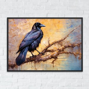 Raven Wall Art For Living Room Bird Painting Impressionist Art Animal Entryway Wall Decor Printable Art Digital Download Wildlife Poster #1