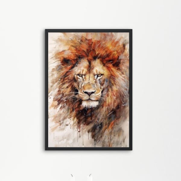 Lion Wall Art For Living Room Lion Painting Impressionist Art Animal Entryway Wall Decor Printable Art Digital Download Wildlife Poster #9