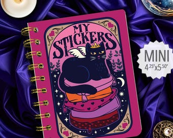 Sticker Book Cat Tarot Reusable Sticker Storage for Unused Stickers 4.25x5.5 50 Sheets Holographic Mini Size
