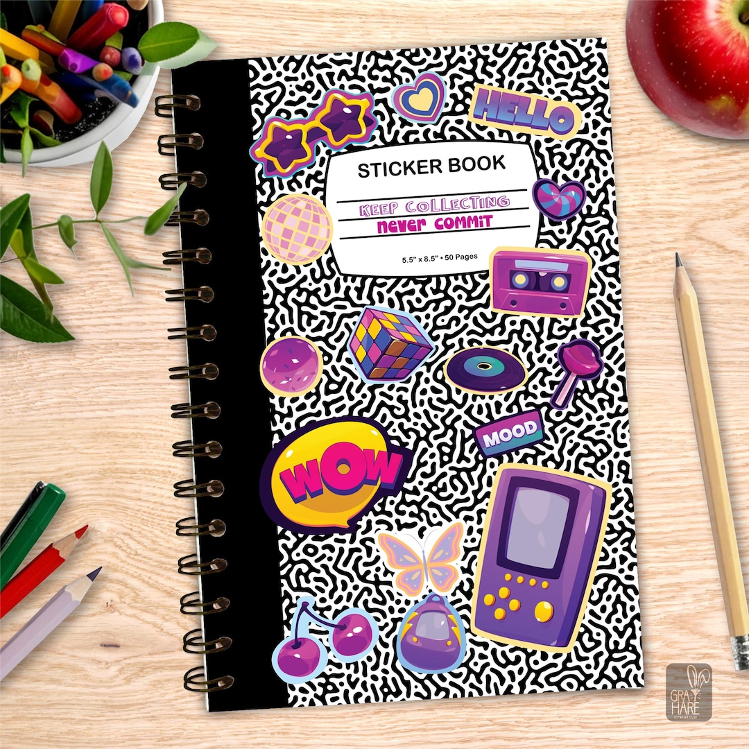 Sticker Book Retro Composition Book Style: Reusable Sticker Album, 50 ...