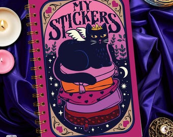 Sticker Book Cat Tarot Album Reusable Holographic Sticker Storage for Unused Stickers 5.5x8.5 Dual sided silicone coated sheets