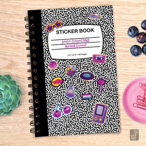 Retro 80s 90s Reusable Sticker Book: Composition Notebook Style