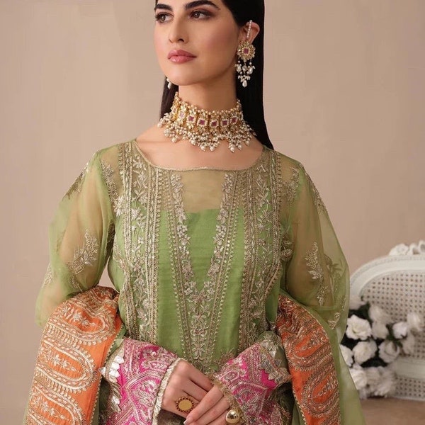 Traditional Pakistani 3-piece dress | ready to wear | Original Afrozeh With Plazo | Medium & Large Size