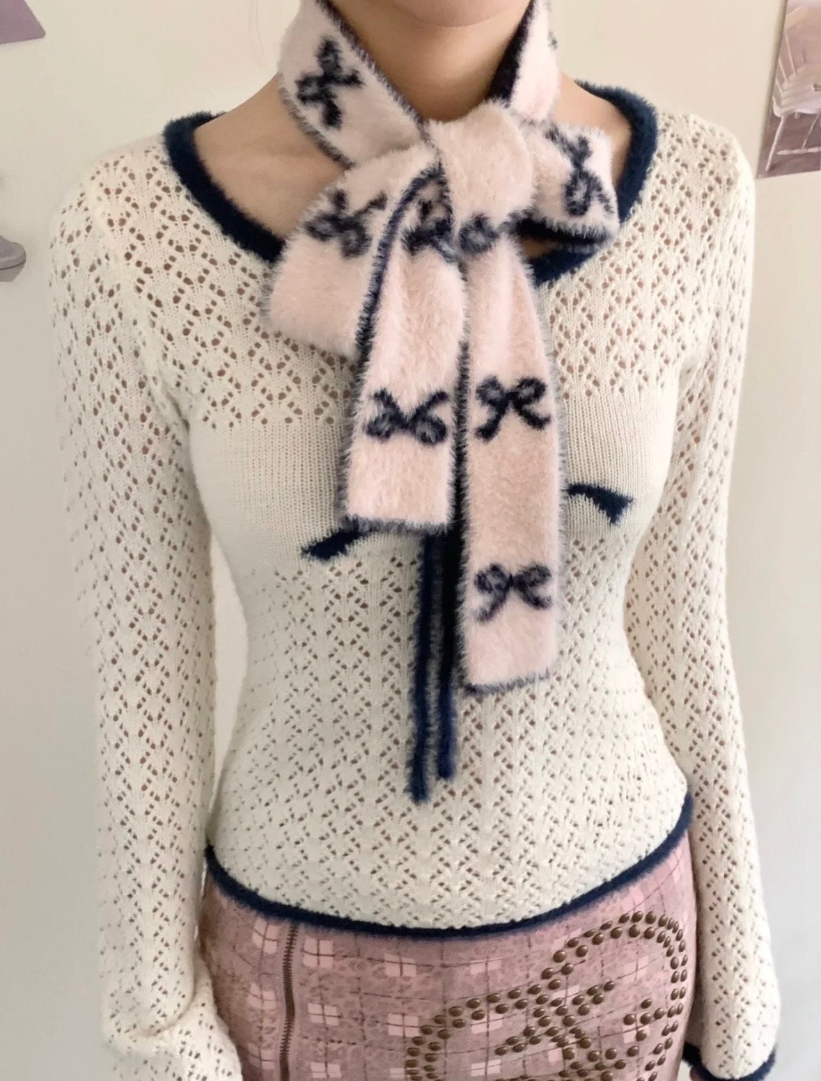 Osmanthus Motif Knitted Scarf 【公式通販】