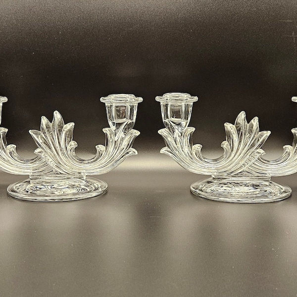 Fostoria Baroque Double Candleholders, Fostoria Baroque Candlesticks Set, Fostoria Etched Glass Triple Candleholders, Glass Candleholders