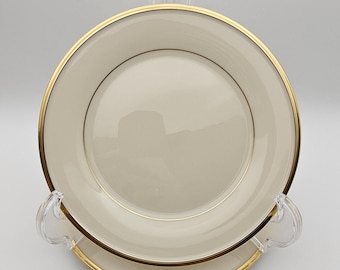 Vintage Pair of Lenox - Salad Plates - Eternal Collection - Ivory Body with Wide Gold Rim - Porcelain Dishes - Circa 1965 Made in USA - Bone