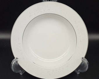 Vintage Sango Florence Soup Bowl, White China with Gray Scrolls