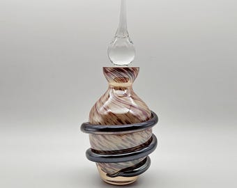Vintage Glass Perfume Bottle - Hand Made Flask with Stopper - Swirl Design -  Art Glass