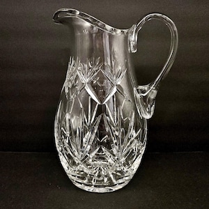 Vintage Pitcher - Lead Cut Crystal Jug Carafe - Embossed Fan and Criss Cross Cut, Design - Wine Water Lemonade Iced Tea Pitcher