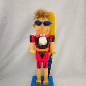 Nutcracker Surfer - With Sunglasses and Surf - Christmas Holiday Figurine 14&quot; - Home Decor - Wood Figure - Limited Edition - Collectible