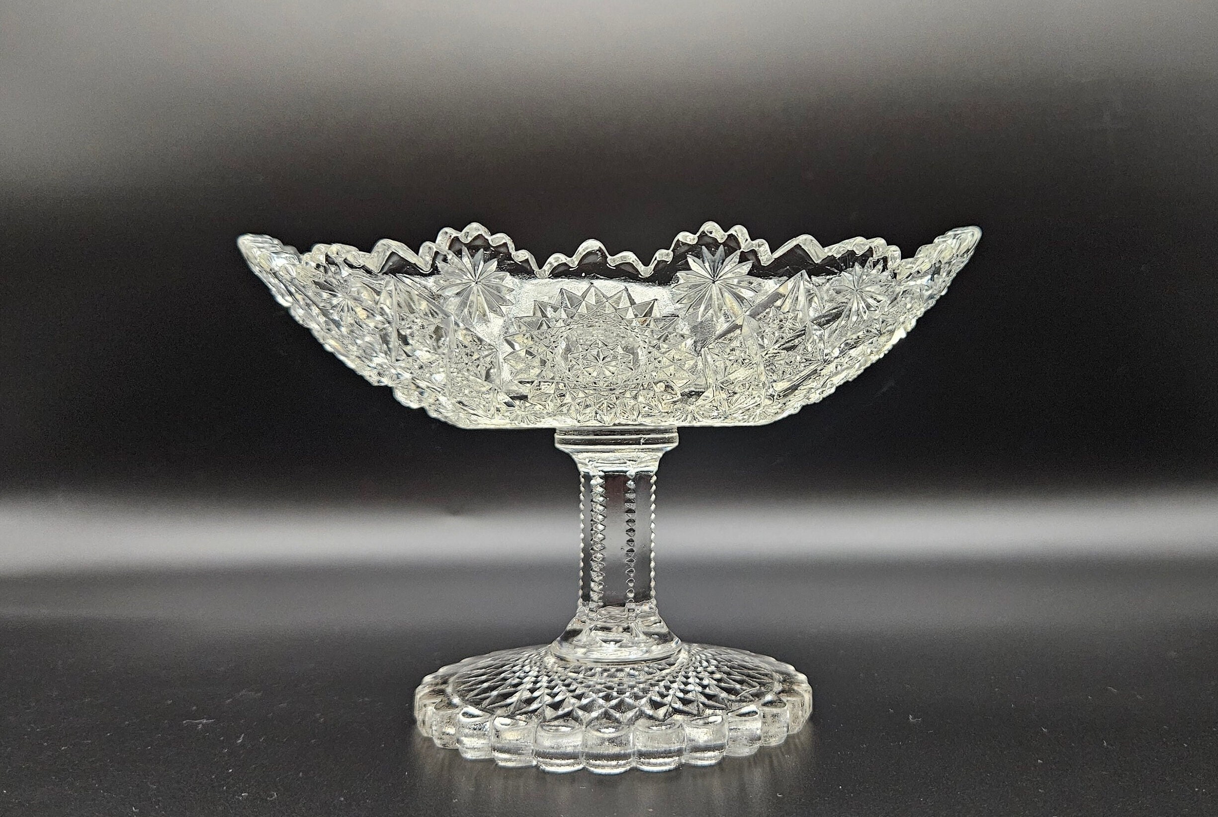 Antique Early American Pressed Glass Compote, Westmoreland Specialty Co. Paddle Wheel