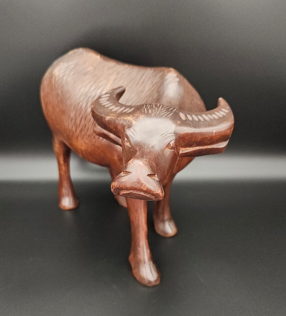 Vintage Hand Carved Wooden Asian Water Buffalo Ox Sculpture