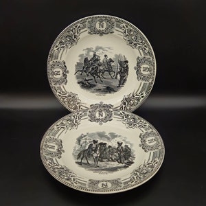 Rare Porcelain Plate Napoleon Bonaparte battles - by Boch La Louviere - Made in Belgium - Fine Bone China - Set of 2