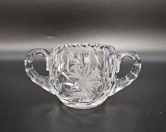 Vintage Cut Crystal Zuckerdose - Mundgeblasene Zwei-Griff-Konfektdose