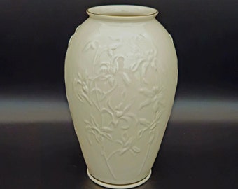 Vintage Lenox Vase - Porcelain Masterpiece Collection Embossed Flower Ivory and Gold Trim Vase