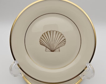 Rare Plate Lenox - Eternal Collection - Shell - Salad Dish - Ivory Body with Wide Gold Rim - Porcelain - Circa 1965 Made in USA Bone China