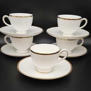 Vintage Tea Footed Cup and Saucer - California Collection by Wedgwood - Set of 5 (five)- Porcelain Cup & Saucer Sets - Bone China Tea Set