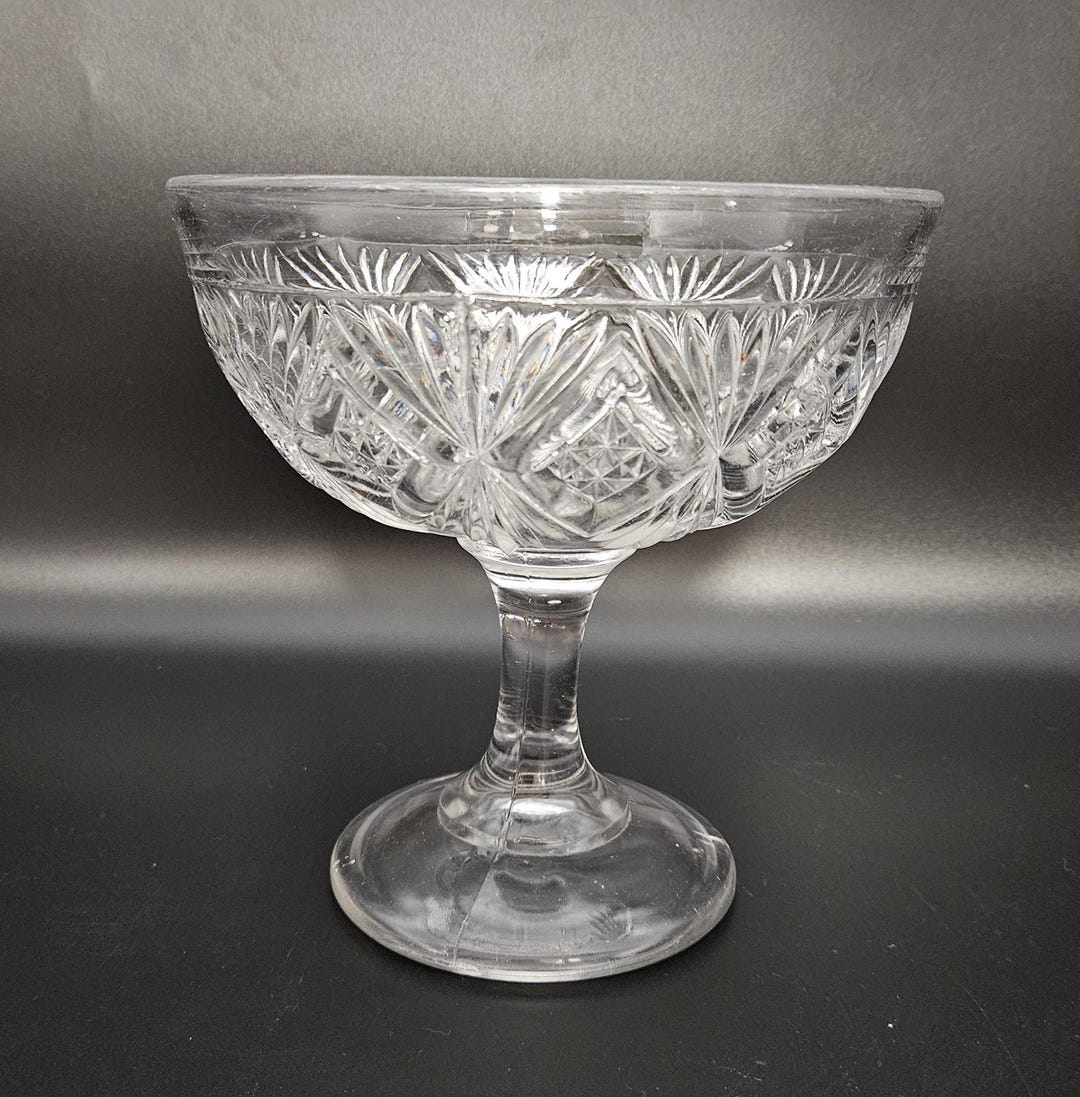 Vintage Round Glass Compote - Footed Bowl - Etsy