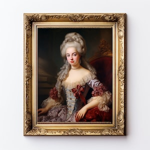 Rococo Lady in multicolor gown - Vintage oil painting, Victorian, Baroque, Antique, Marie Antoinette