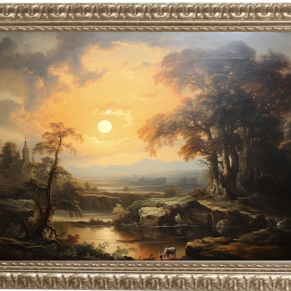 Vintage Landscape Pastoral Rococo Landscape Oil Painting, Victorian