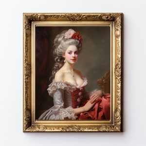 Rococo Coquette - Vintage Oil Painting, Baroque, Marie Antoinette, Art Print, Red