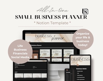 Notion Small Business Planner - Financial Planner, Bookkeeping, Life, Social Media Growth Tracker, Content Calendar