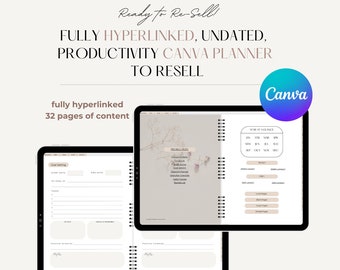Productivity Canva Planner Template, Undated, Hyperlinked (Digital Download)
