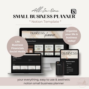 Planificador estético todo en uno para pequeñas empresas de Notion: planificador financiero, contabilidad, vida, seguimiento del crecimiento de las redes sociales, calendario de contenido