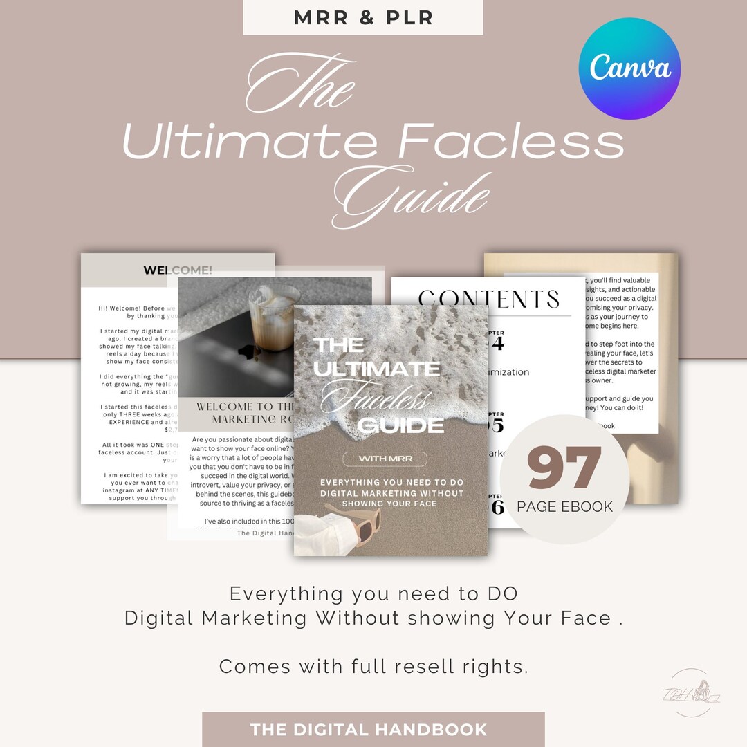 Faceless Marketing Guide Ebook | MRR PLR Canva Template - Etsy Australia