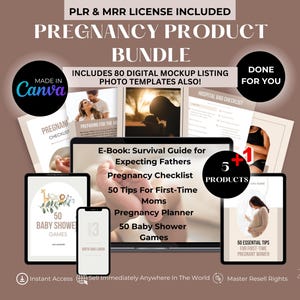 MRR PLR Pregnancy Bundle For Expecting Parents With Done-For-You Canva Editable Templates For Ebooks, Pregnancy Planner, Hospital Bag