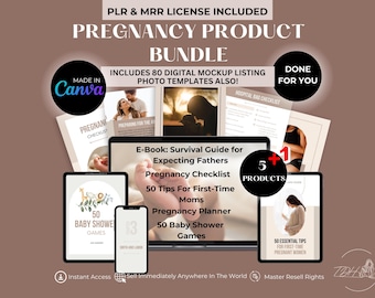 Pregnancy Planner Bundle, Baby Shower Games, Canva Templates (MRR PLR)