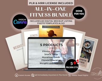 MRR PLR Fitness Digital Product Bundle Done-For-You Ebooks Fitness Planner, Trackers, Journals