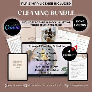 Pacote de limpeza PLR MRR Modelos editáveis do Canva | Cronograma de limpeza e lista de verificação com direitos de revenda mestre | Produto digital pronto para você